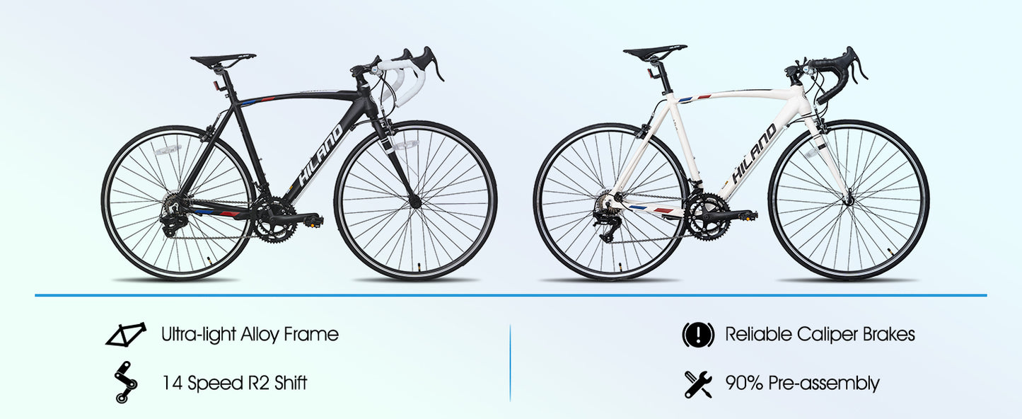 HILAND 700c 14 Speed Road Racing Bike with Light Weight Aluminum Frame for Men & Women