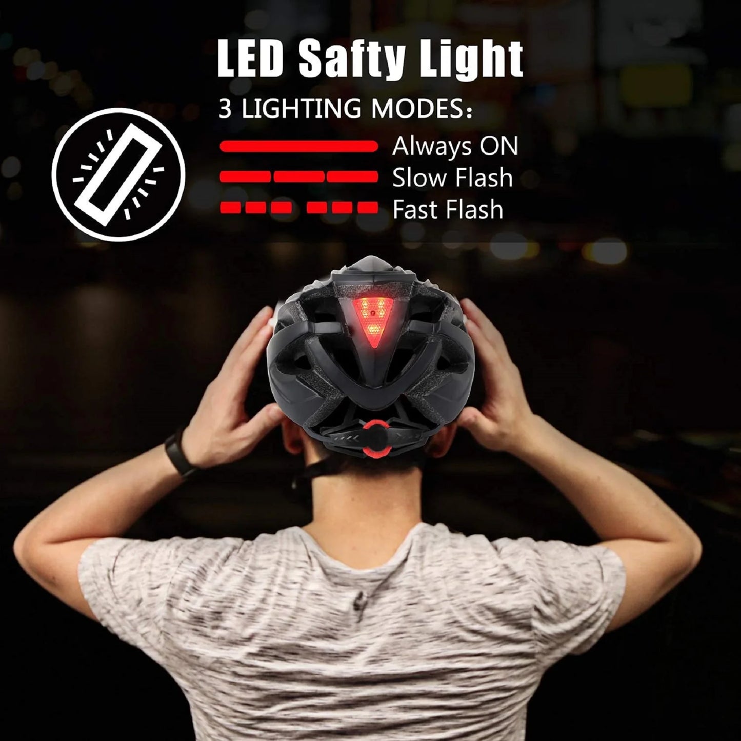 Male and female bicycle helmets with magnetic detachable safety glasses & adjustable LED light