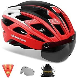 Male and female bicycle helmets with magnetic detachable safety glasses & adjustable LED light