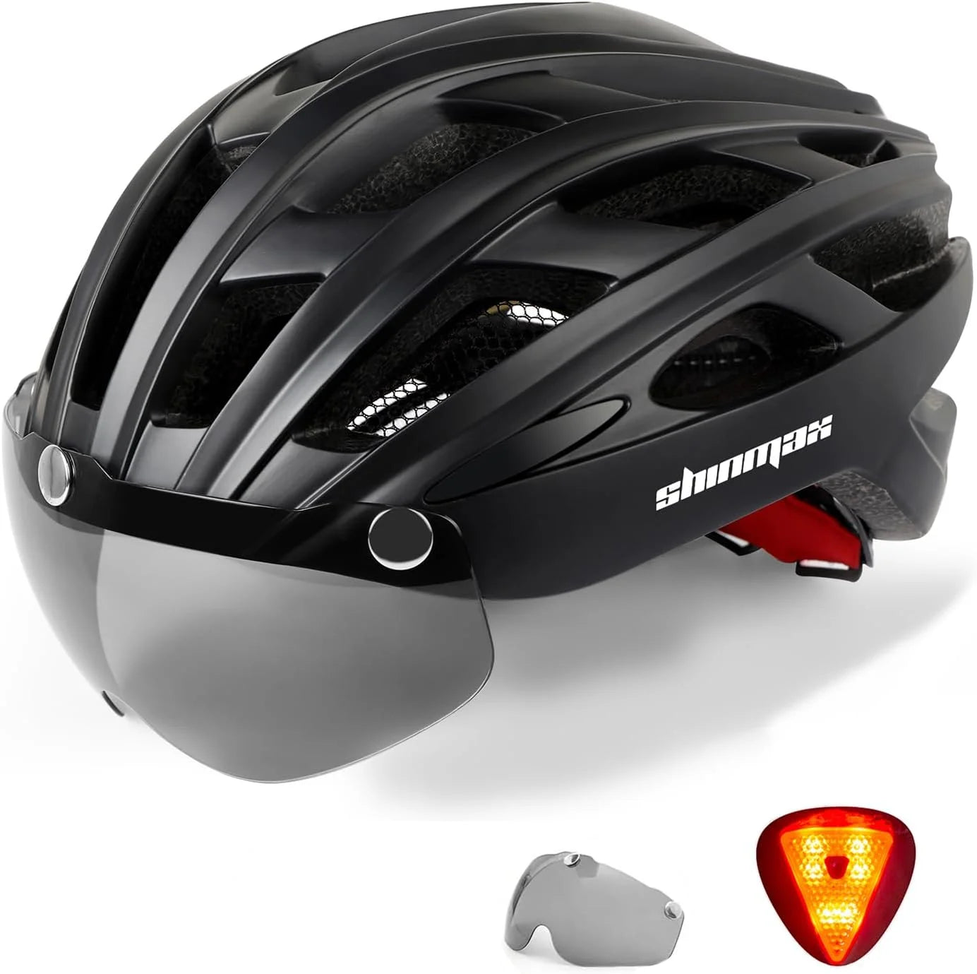 Male and female bicycle helmets with magnetic detachable safety glasses & adjustable LED light