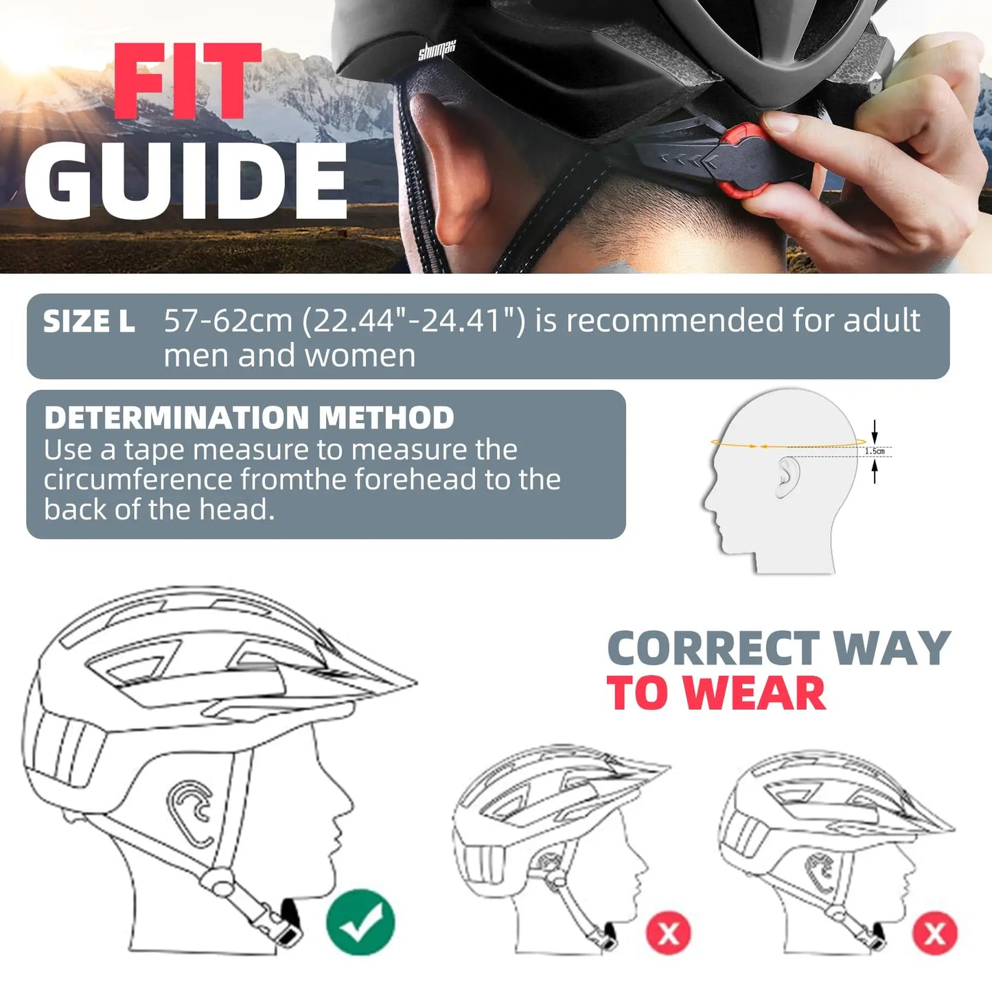 Male and female bicycle helmets with magnetic detachable safety glasses & adjustable LED light