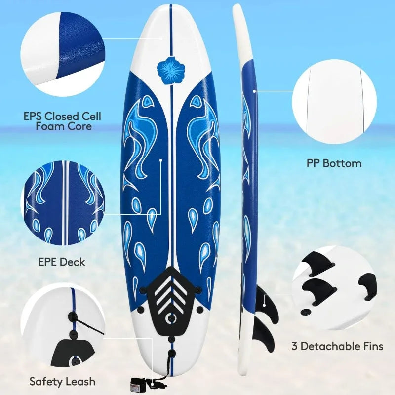Giantex 6' Foam Surfboard with Removable Fins