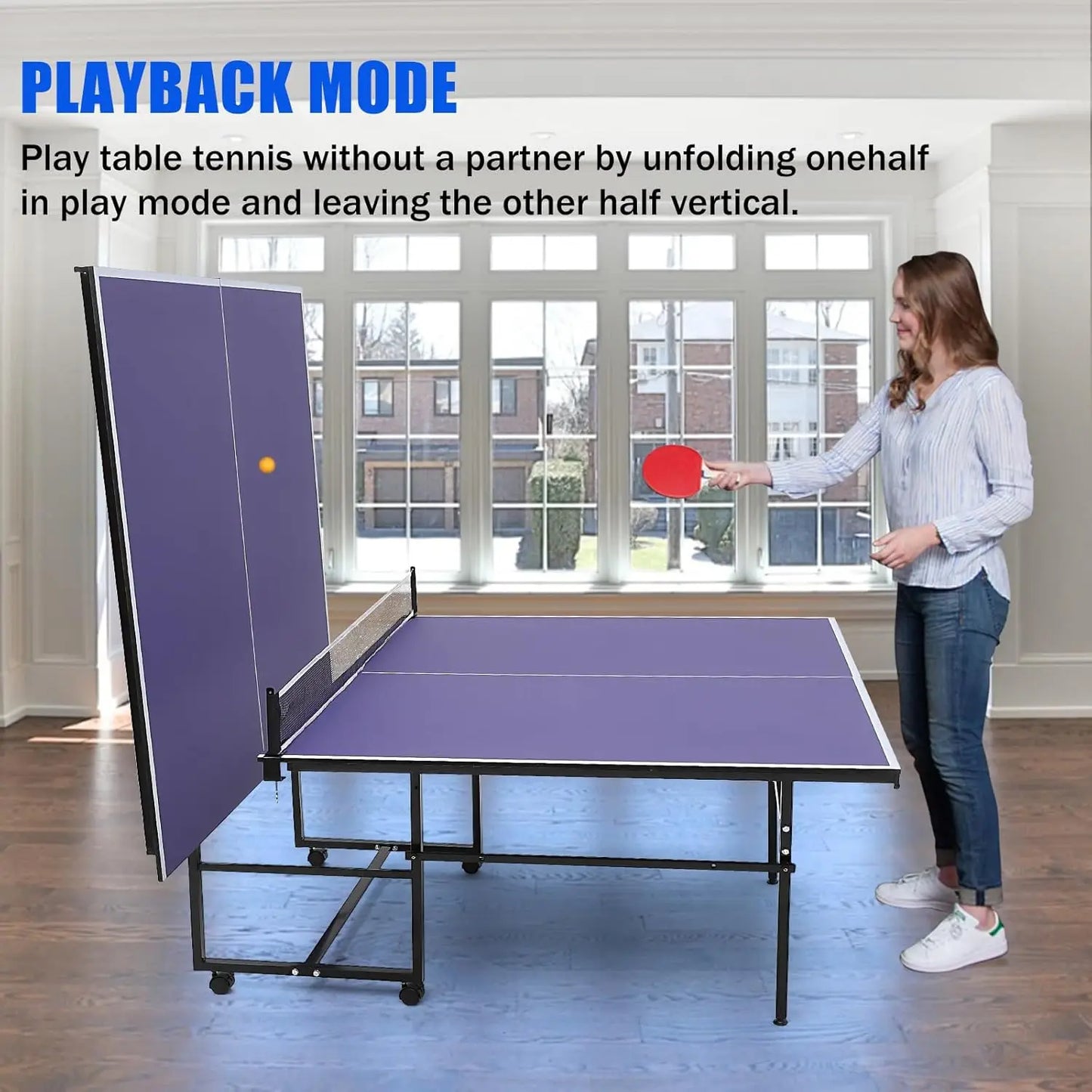 9 ft Professional Indoor/Outdoor portable Ping Pong Table with Net, 2 Paddles and 3 Balls