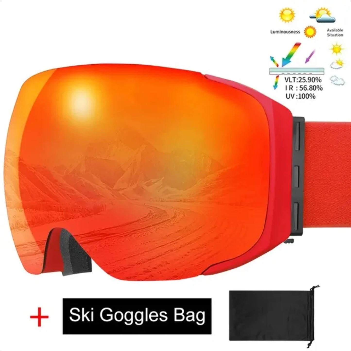 Double Layer Anti-Fog Winter Professional Ski/Snowboard Goggles with UV400 Protection & Interchangeable Lens