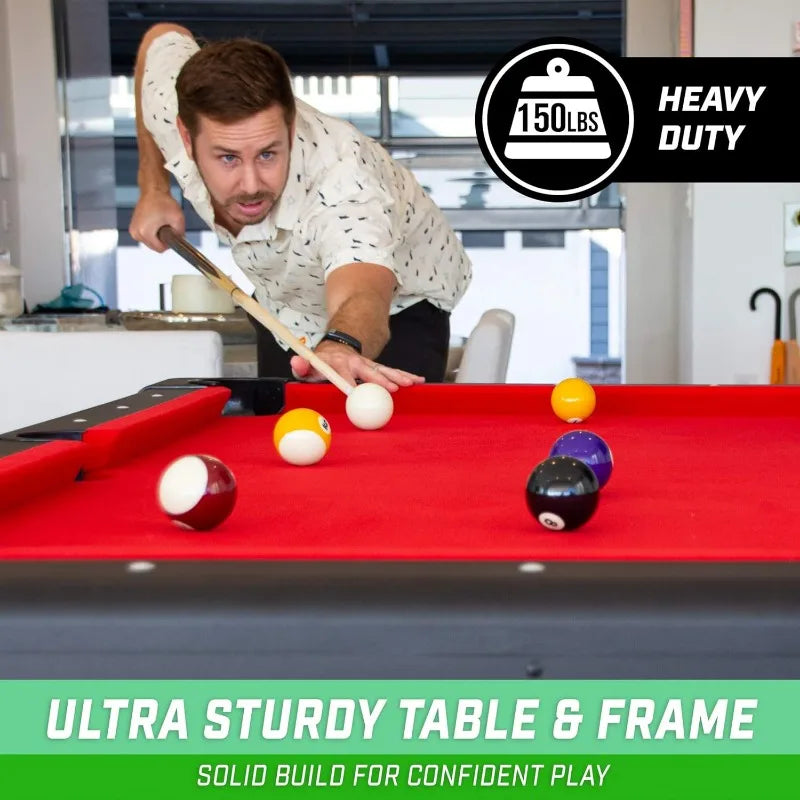 GoSports 7 ft Portable Red Billiards Table - Includes Full Set of Balls, 2 Cue Sticks, Chalk and Felt Brush