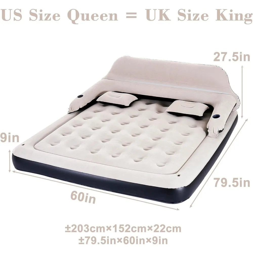 Queen Size Air Mattress Sofa Bed with Headboard and Pillow