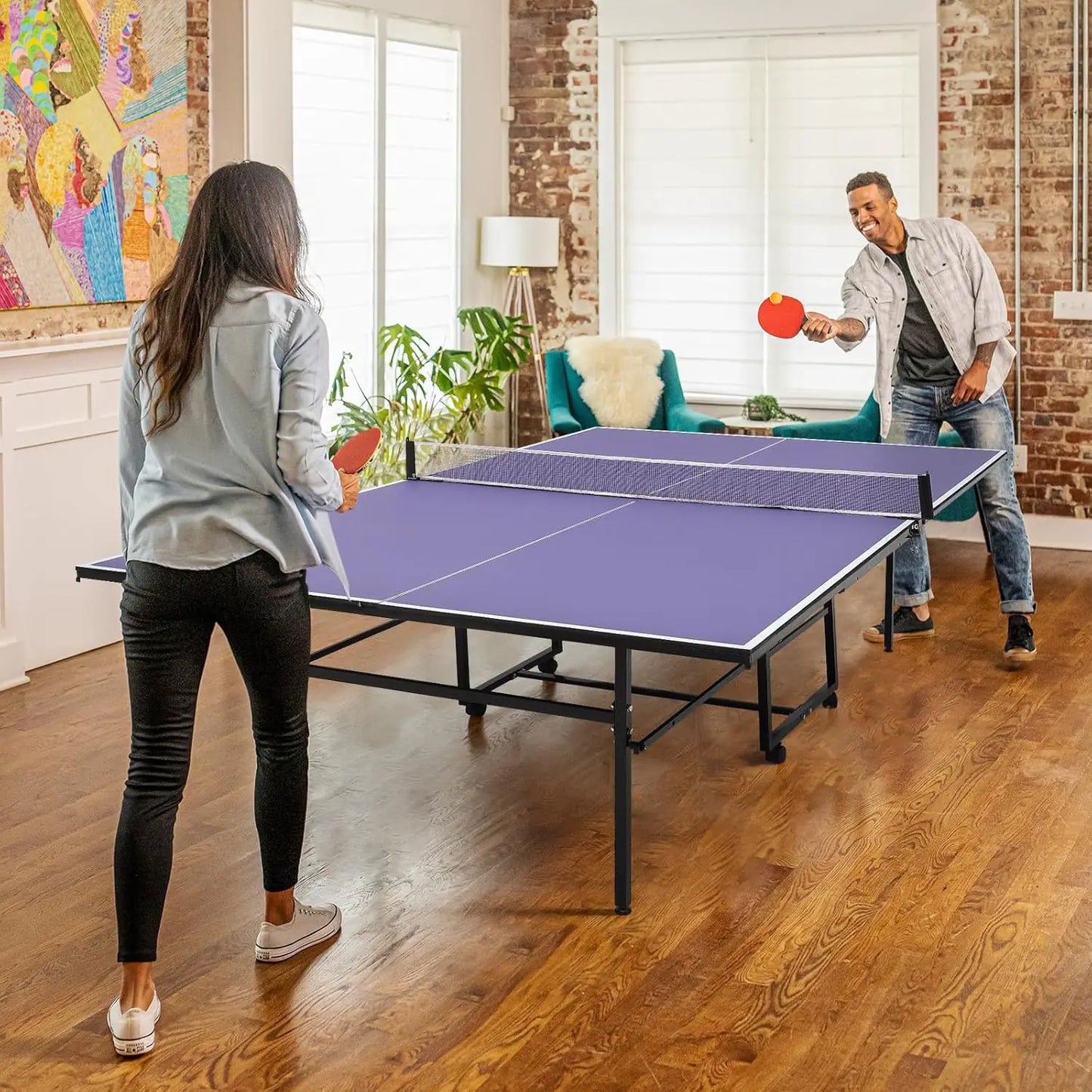 9 ft Professional Indoor/Outdoor portable Ping Pong Table with Net, 2 Paddles and 3 Balls