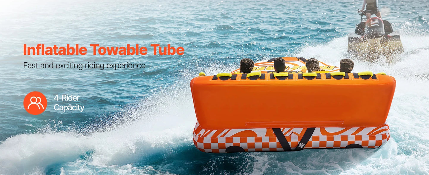 3 or 4 Rider Capacity Inflatable Towable Tube, Holds Up To 680lbs