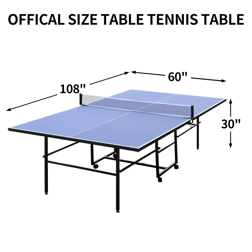 9ft Mid-Size Foldable & Portable Table Tennis Table with Net & 2 Paddles