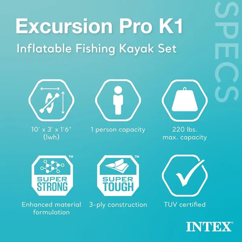 INTEX Excursion Pro K1 Inflatable Kayak Set: Includes Deluxe 86in Kayak Paddles and High-Output Pump