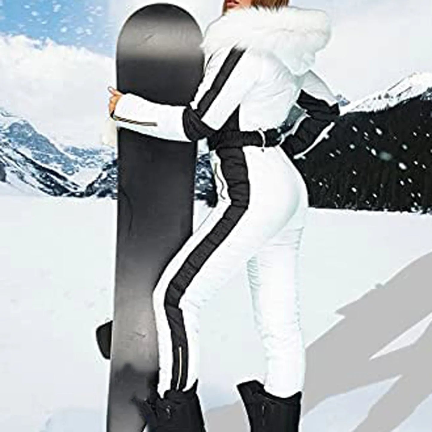 Women's Winter Outdoor Down Ski Jumpsuit with Removable Sports Zipper