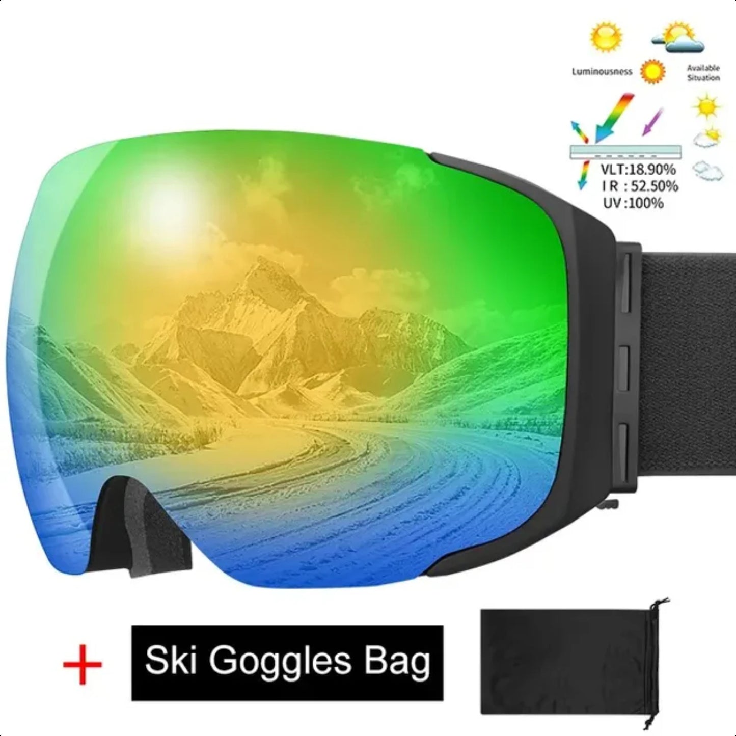 Double Layer Anti-Fog Winter Professional Ski/Snowboard Goggles with UV400 Protection & Interchangeable Lens