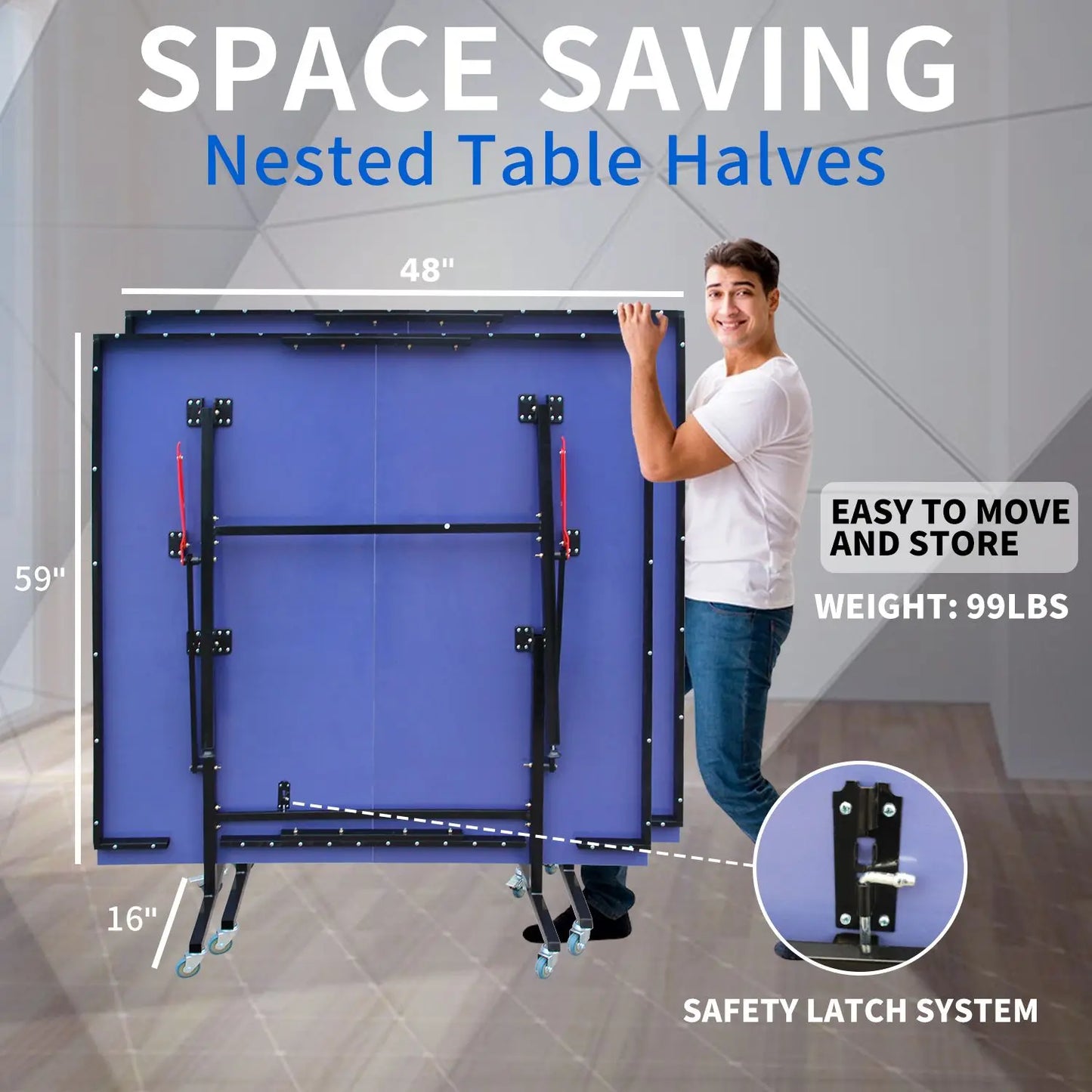 8ft Mid-Size Indoor Foldable & Portable Table Tennis Table with Net & 2 Paddles