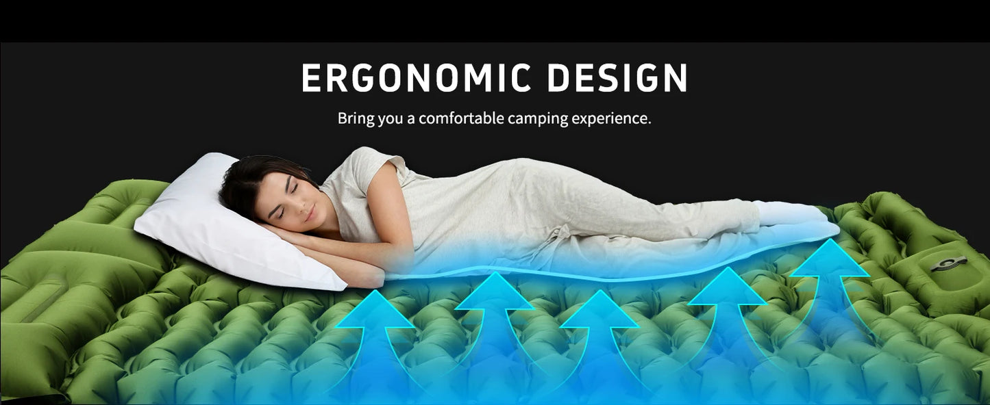 WESTTUNE Double 4" Thick Inflatable Camping Mattress Pad with Pillow & Built-in Foot Pump
