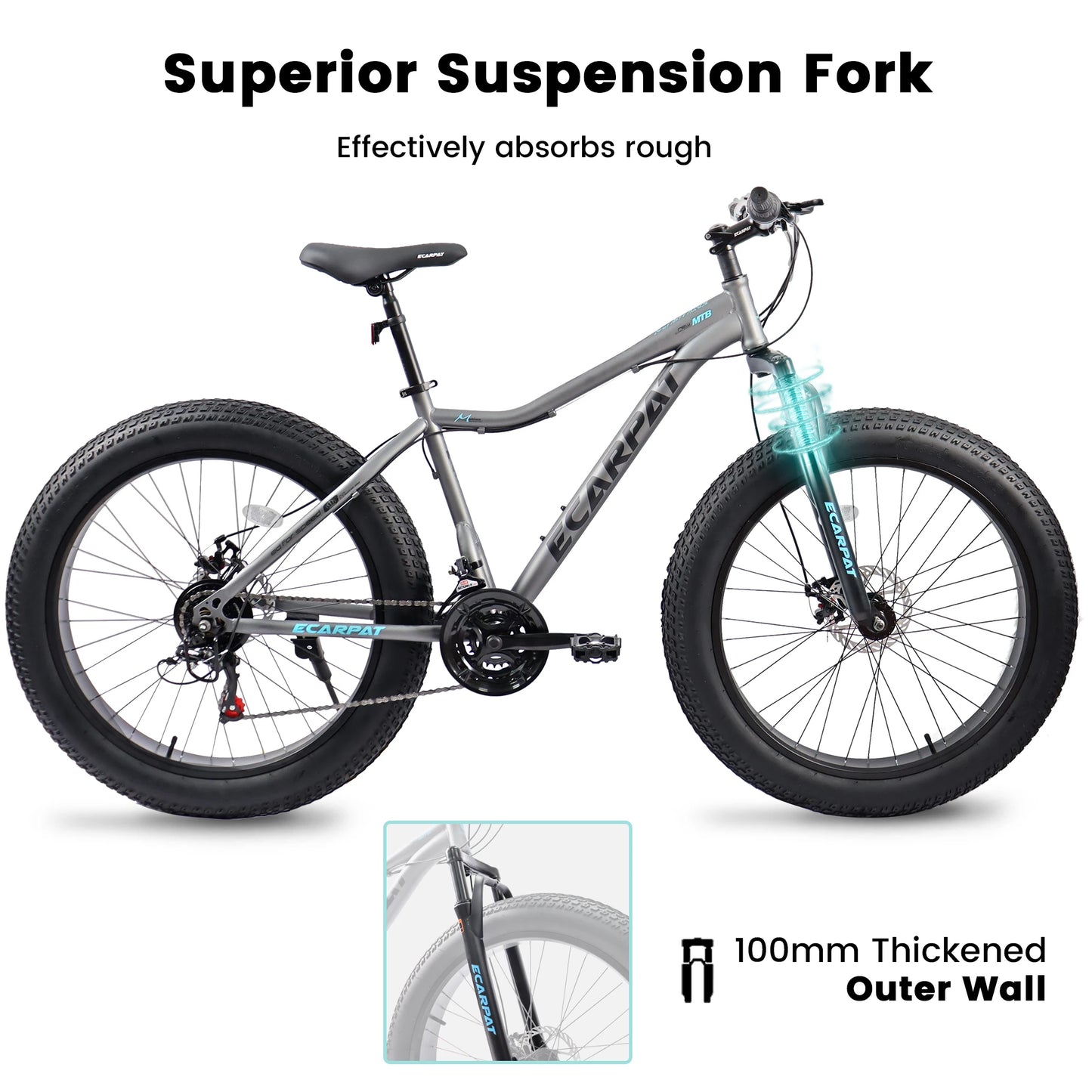 Ecarpat 26 in, 21 Speed Mountain Bike with 4-Inch-Wide Fat Tires for Men/Women