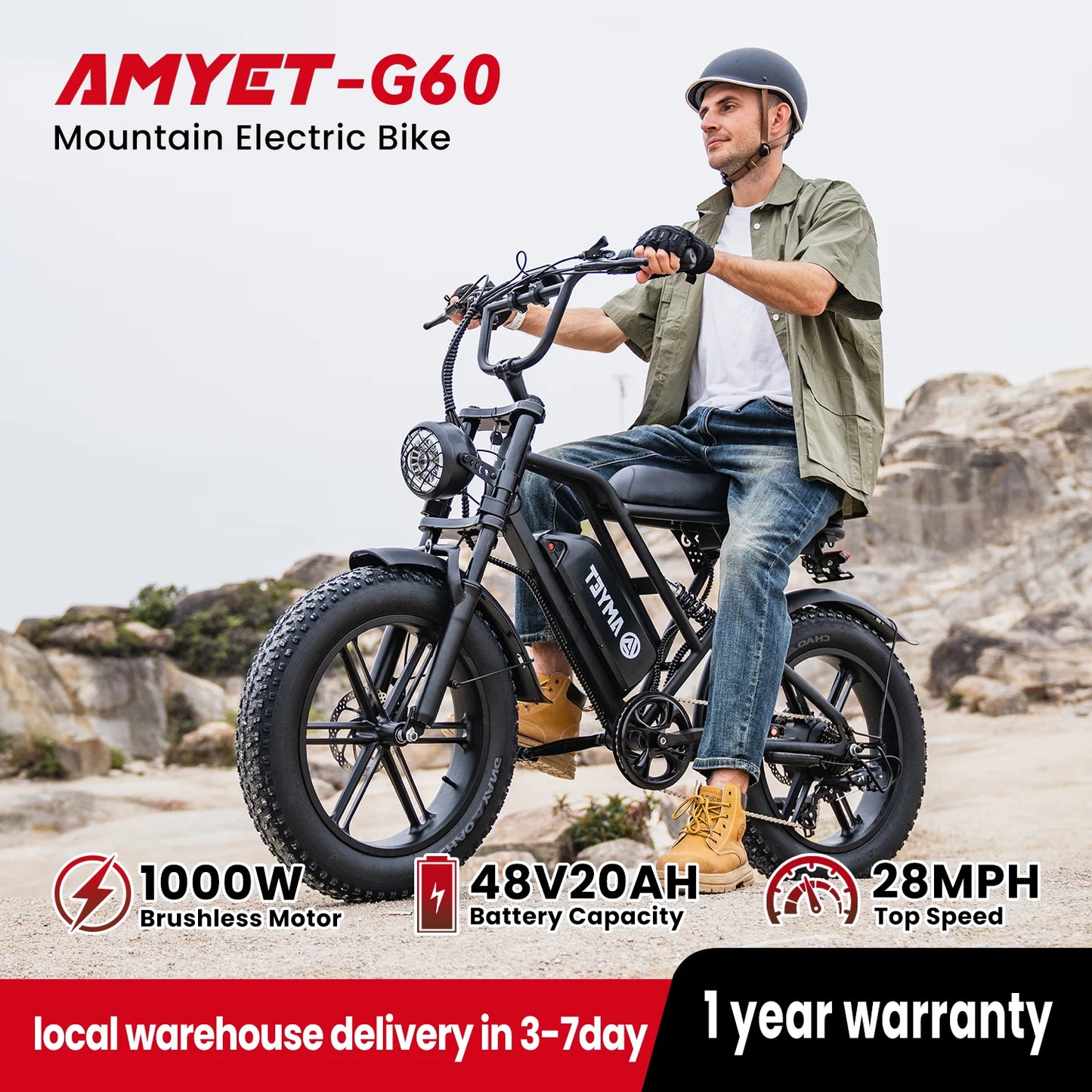AMYET V9-G60 1000W 48V Men's Electric Mountain Bike