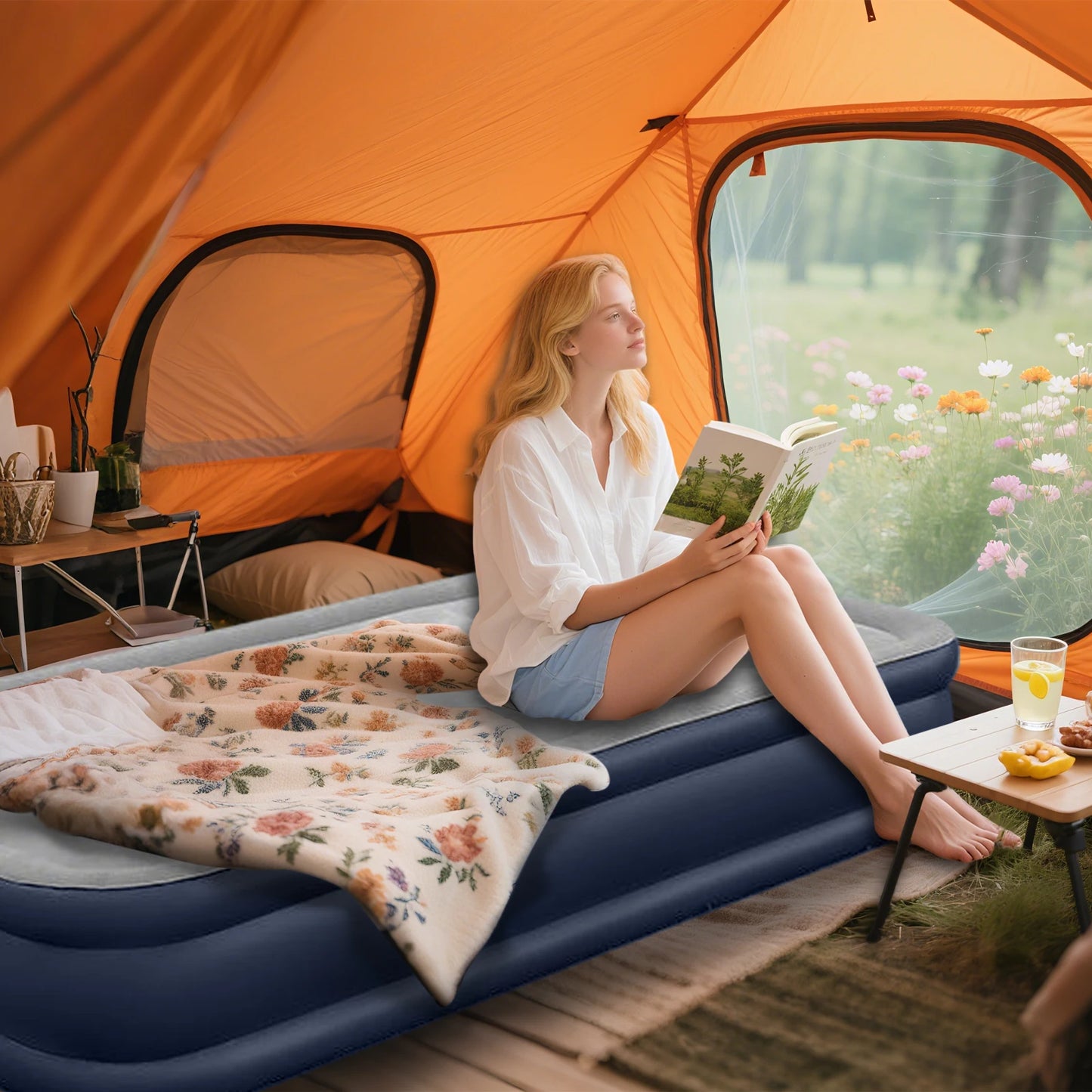 Soft Top Foldable, Inflatable, Thick, Antileak Air Mattress with Electric Air Pump