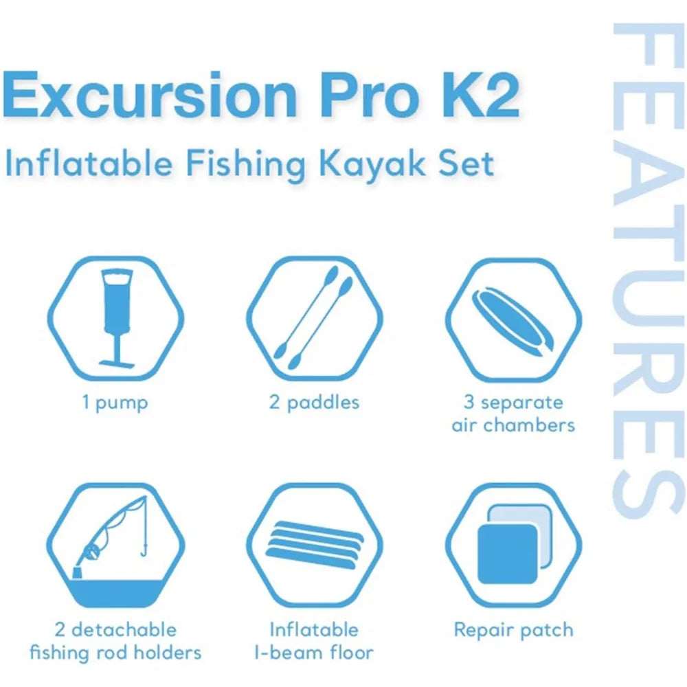 2-Person Inflatable Kayak Set: Includes Deluxe 86in Kayak Paddles & High-Output Pump–400lb Weight Capacity