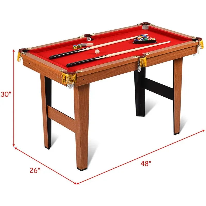 Goplus 48” Compact Wooden Billiards Table w/ 2 Cue Sticks, 16 Balls, 2 Chalks, Triangle & Brush