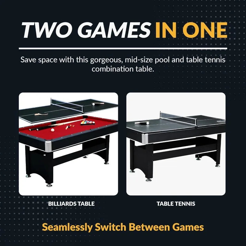 6 Ft Pool Table, with Ping Pong for Family Recreation Game Rooms