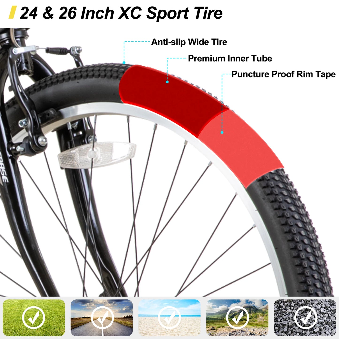 Hiland 24 or 26 in 21 Speed Mountain Bike for Men & Women