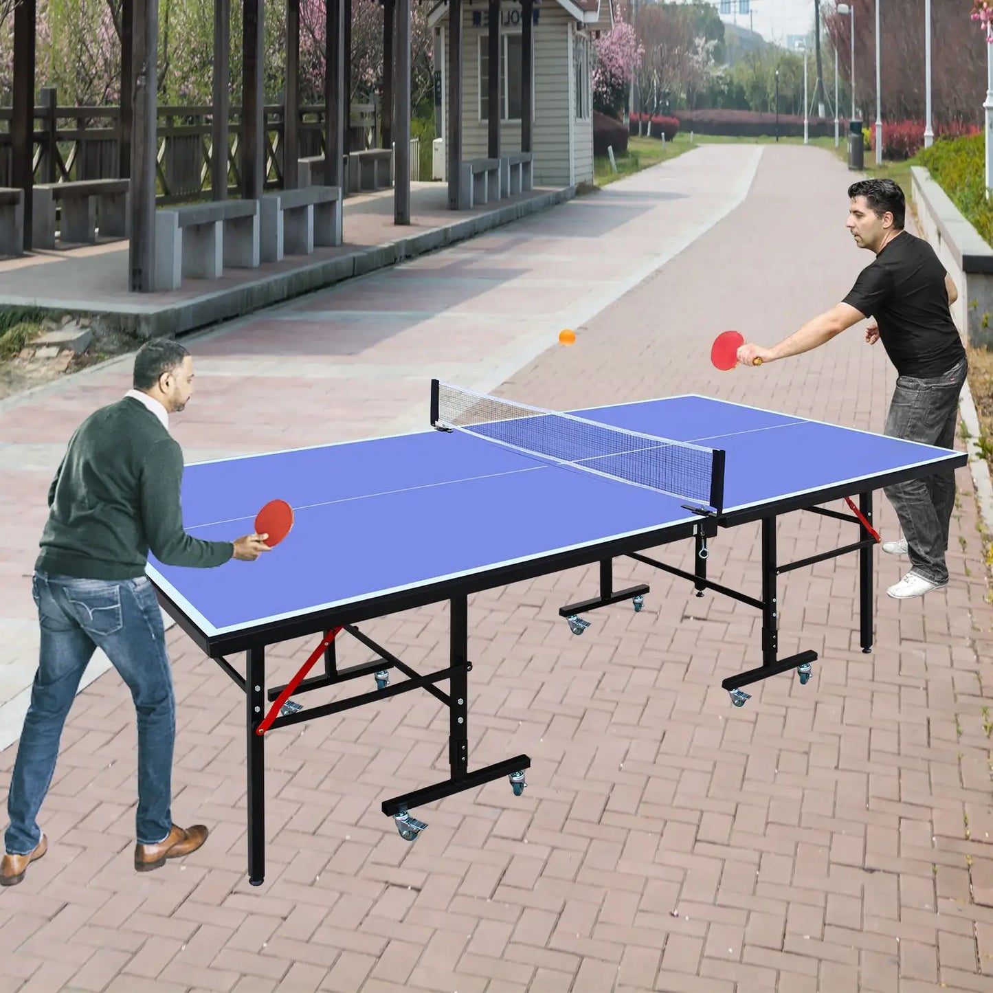 8ft Mid-Size Indoor Foldable & Portable Table Tennis Table with Net & 2 Paddles