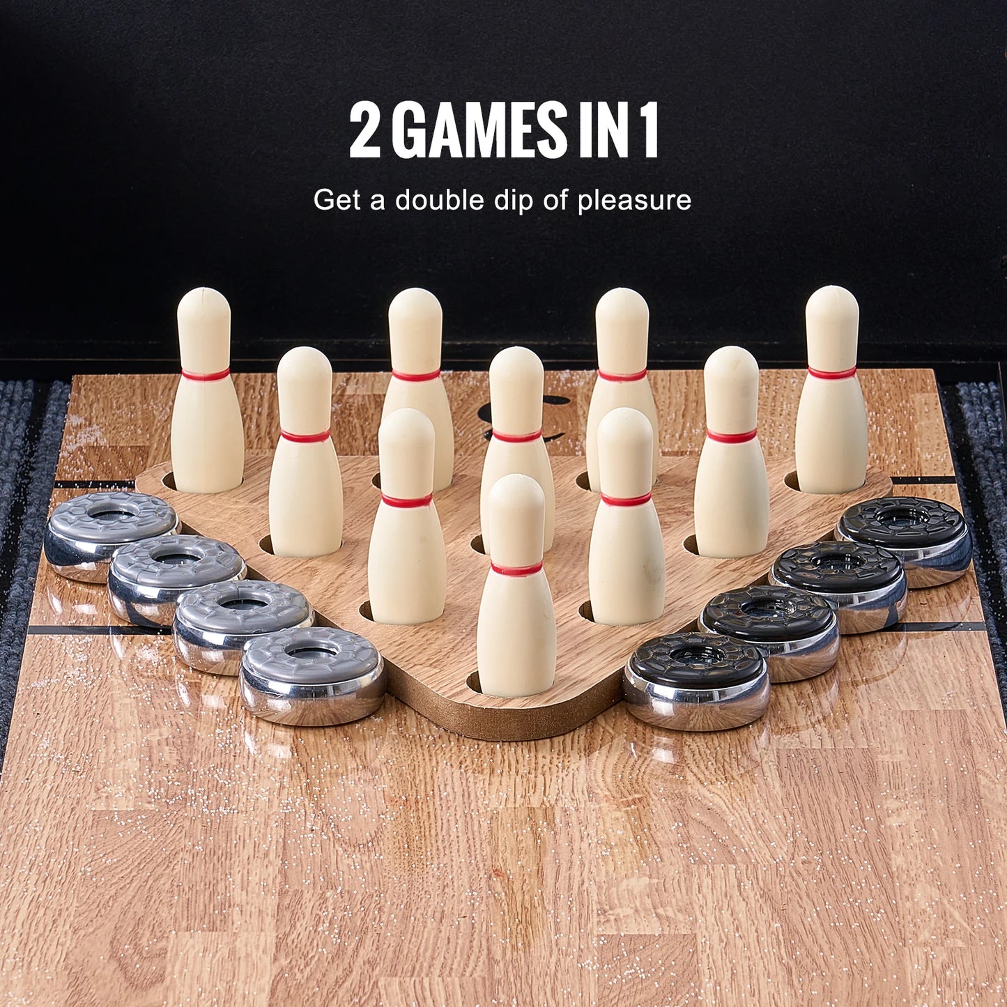 SucceBuy 9 ft LED Light 2-in-1 Shuffleboard and Bowling Combo Game Table