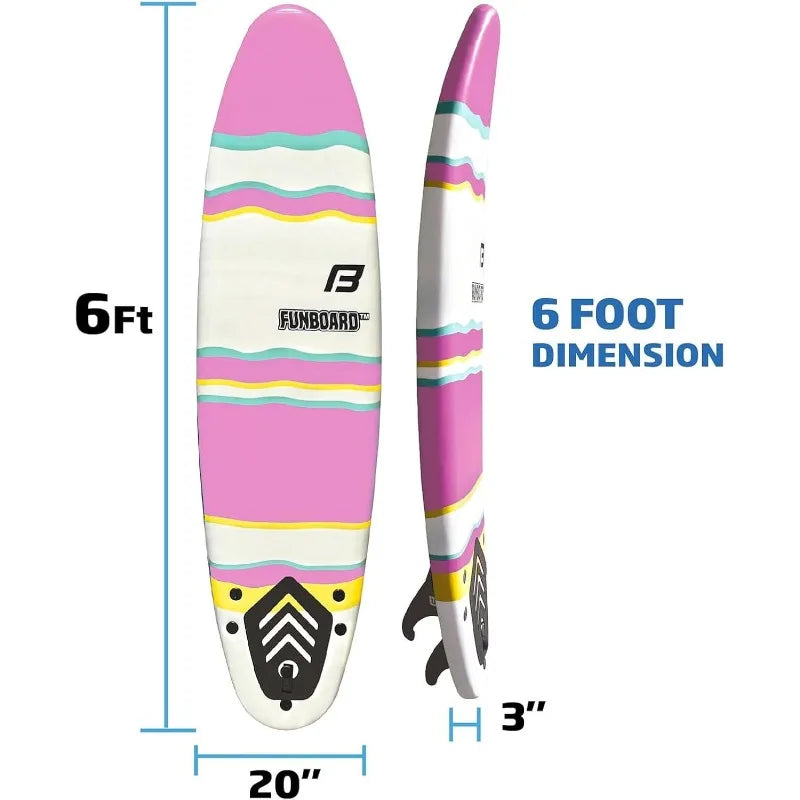 6' Foam FUNBOARD Surfboard - Includes (3) Fins & Leash
