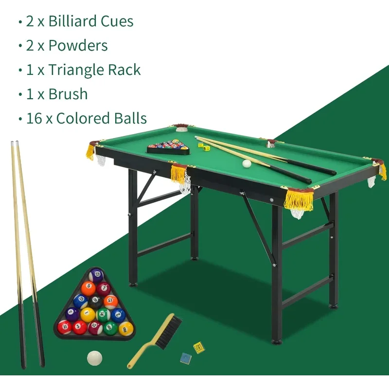 KIDS Portable 47 Inch Folding Billiards Table with 2 Billiard Cues, Ball, Triangle Rack, Brush & Chalk