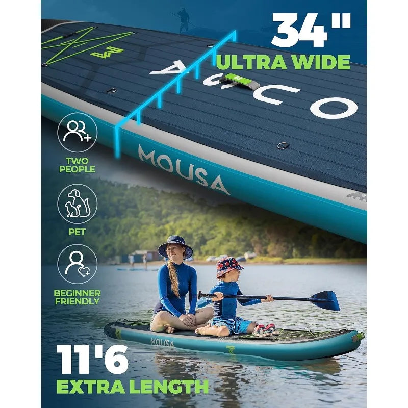 Extra Long & Wide Inflatable Paddle Board, Stable Stand-up for 3 People/Family w/Shoulder Strap &100L Backpack