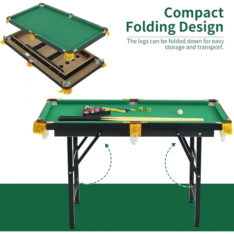 KIDS Portable 47 Inch Folding Billiards Table with 2 Billiard Cues, Ball, Triangle Rack, Brush & Chalk