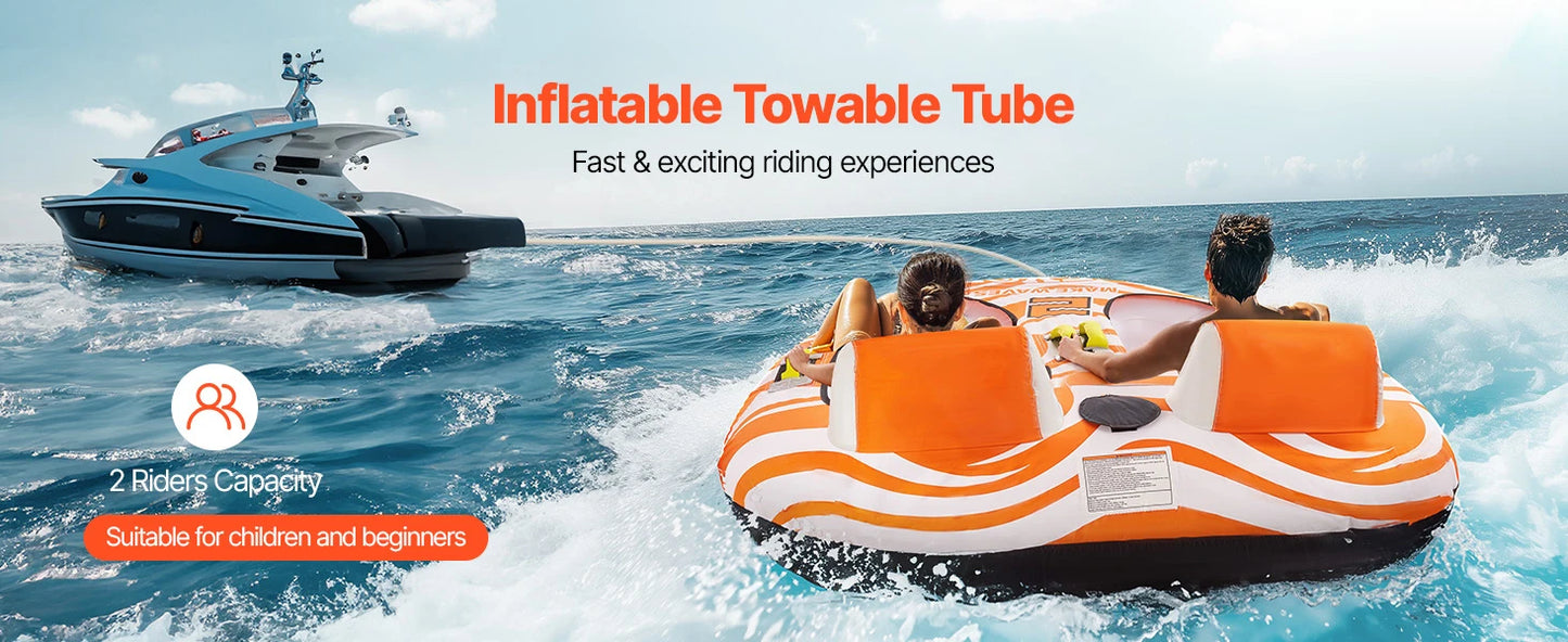 2 Person Inflatable Towable Boat Tube, Holds up to 340lbs with Tow rope