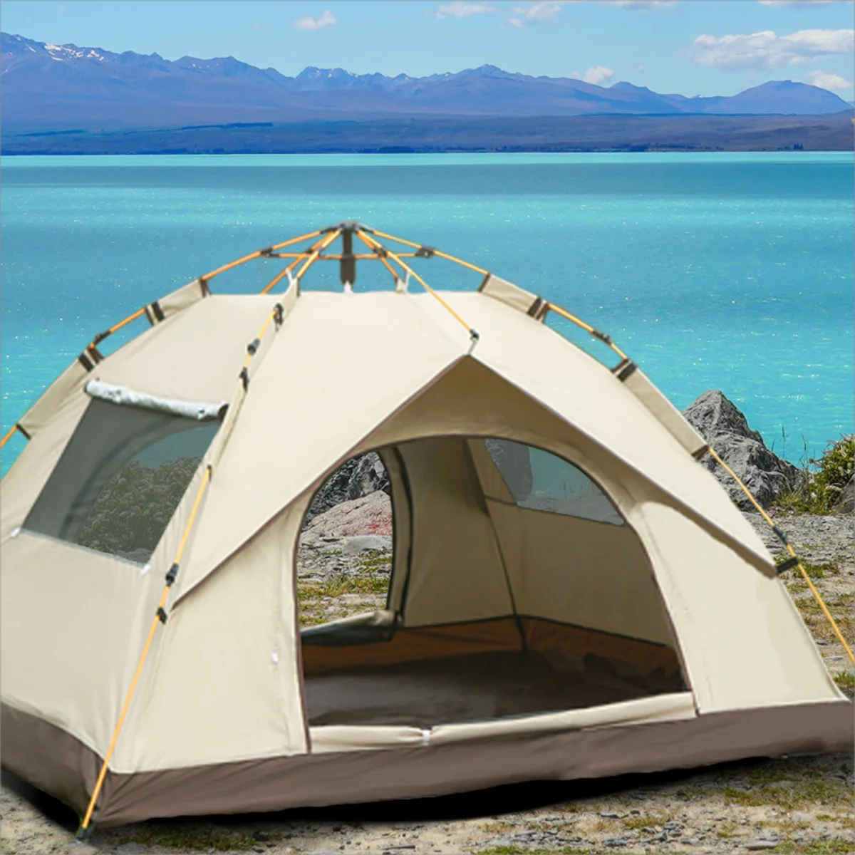 Outdoor Shelter Sunshade Camping Tent with Two Doors and Two Windows