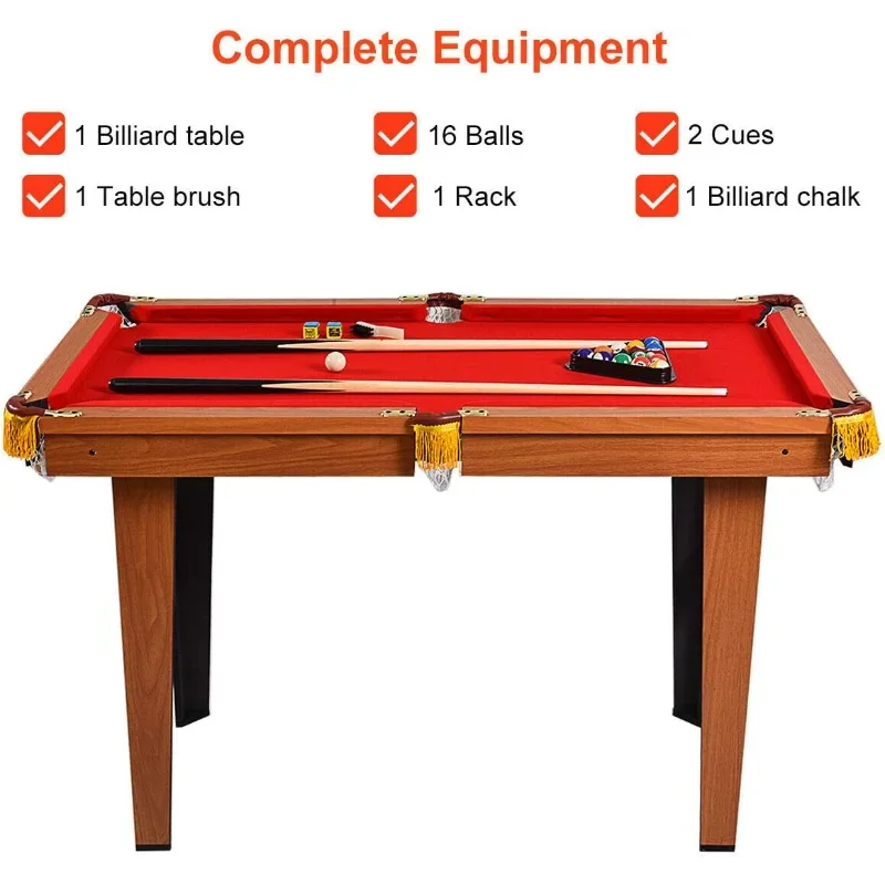 Goplus 48” Compact Wooden Billiards Table w/ 2 Cue Sticks, 16 Balls, 2 Chalks, Triangle & Brush