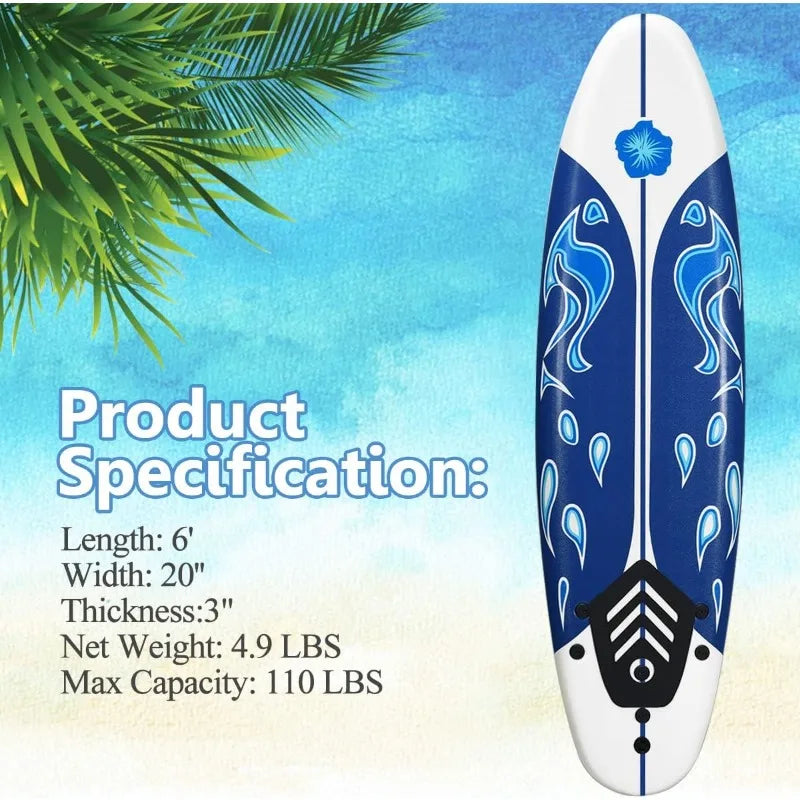 Giantex 6' Foam Surfboard with Removable Fins