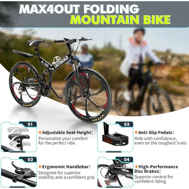 26 Inch Folding 21 Speed Full Suspension Mountain Bike