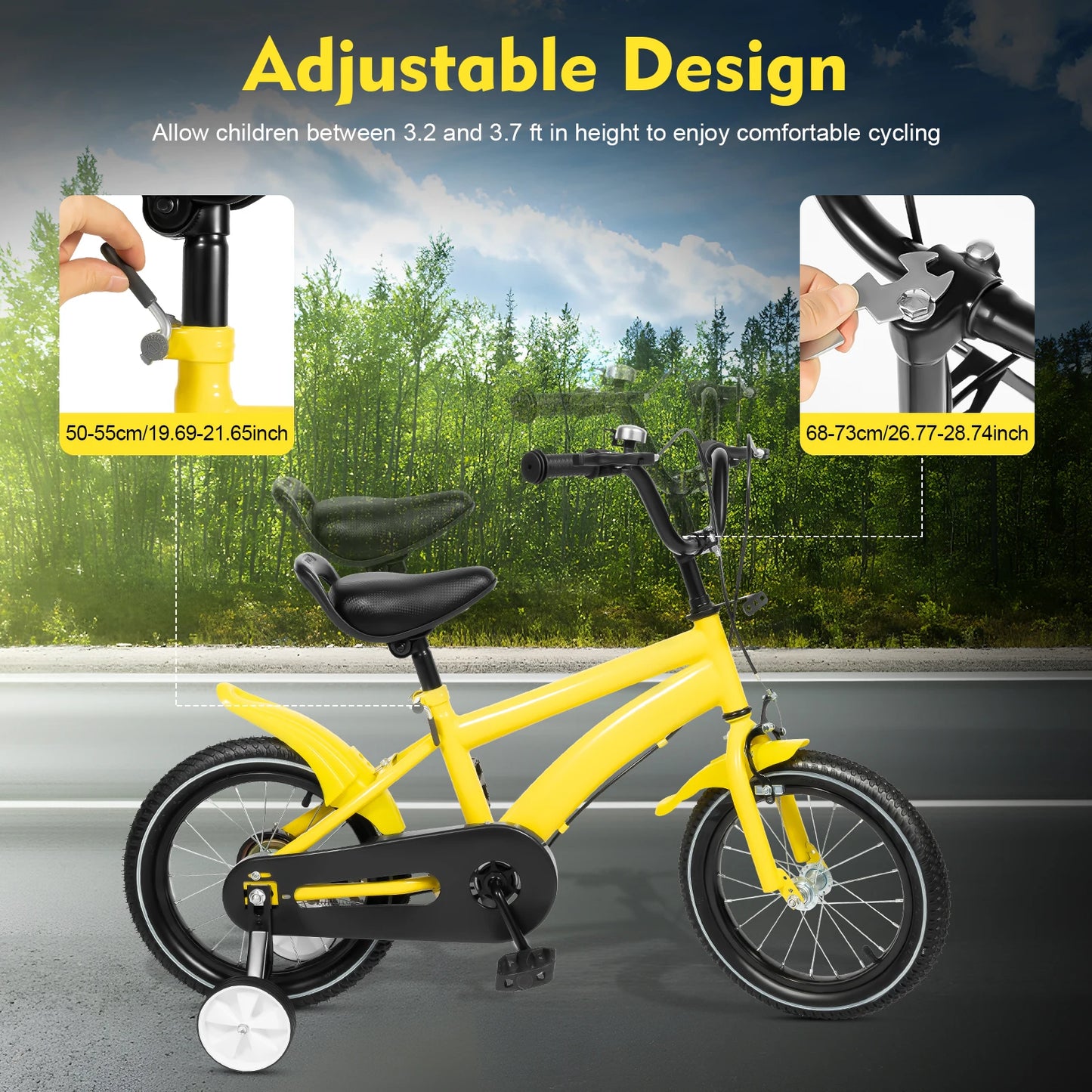 14inch Children's Bicycle with Training Wheels for 2–5-Year-Old Boys and Girls