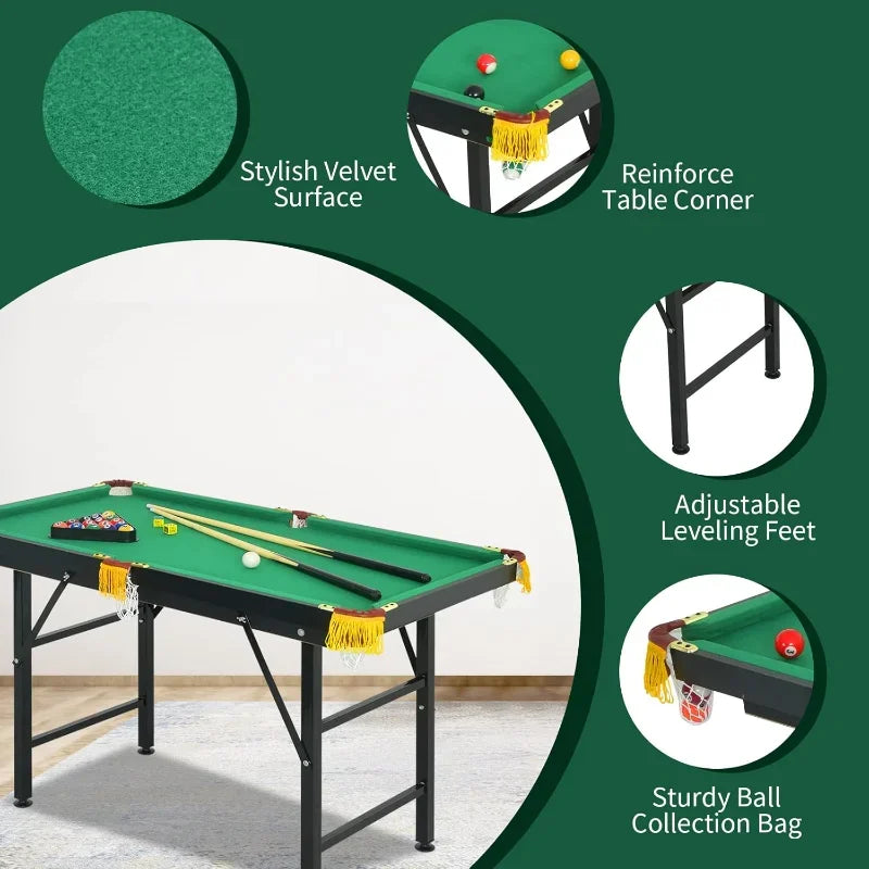 KIDS Portable 47 Inch Folding Billiards Table with 2 Billiard Cues, Ball, Triangle Rack, Brush & Chalk