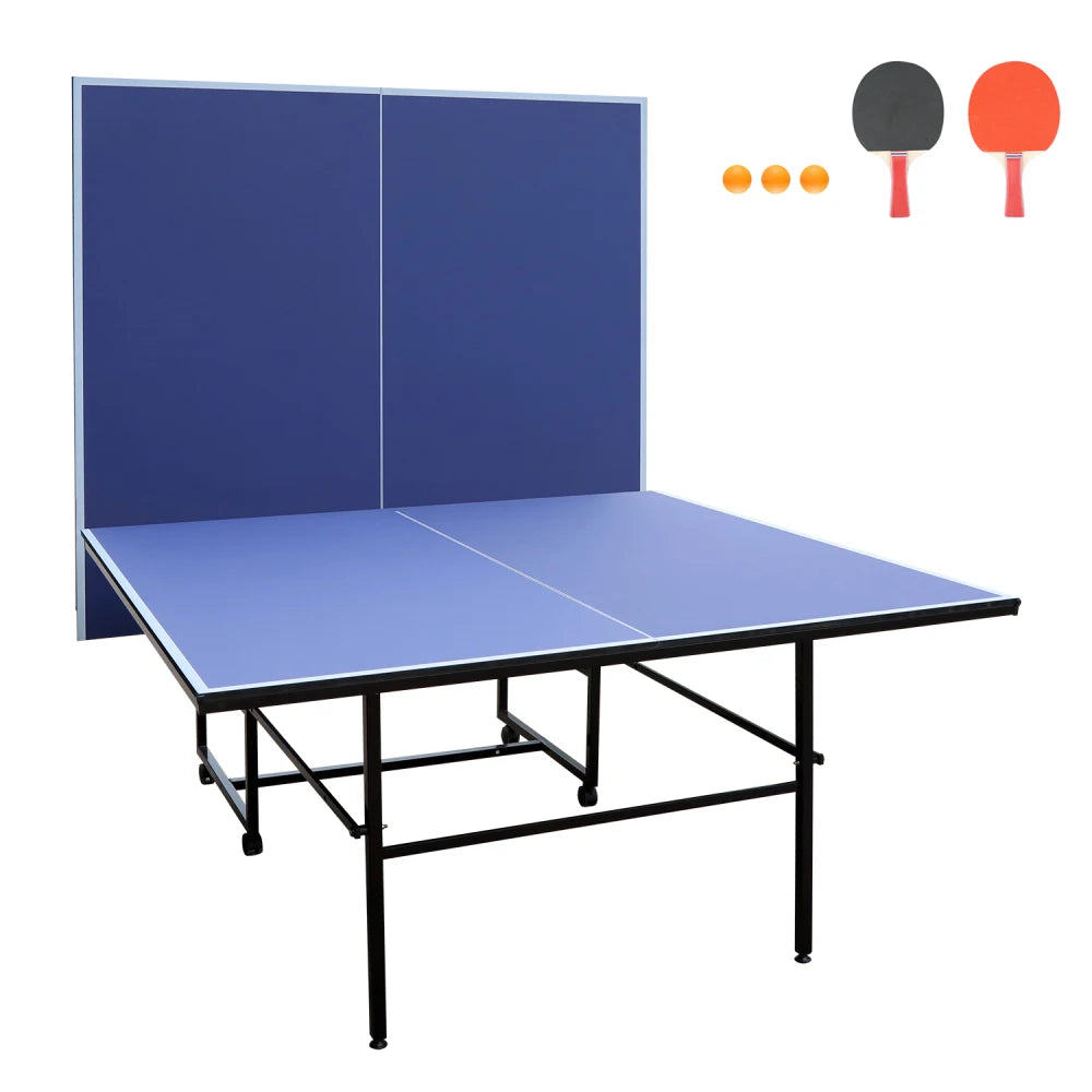 9ft Mid-Size Foldable & Portable Table Tennis Table with Net & 2 Paddles