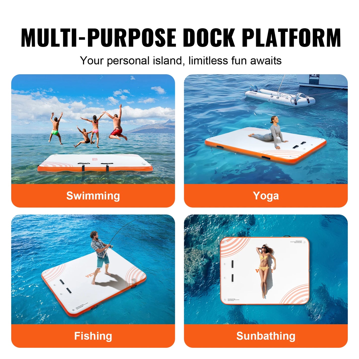 Non-Slip, Inflatable Floating Dock 10x8FT with Detachable Ladder & Portable Carrying Bag