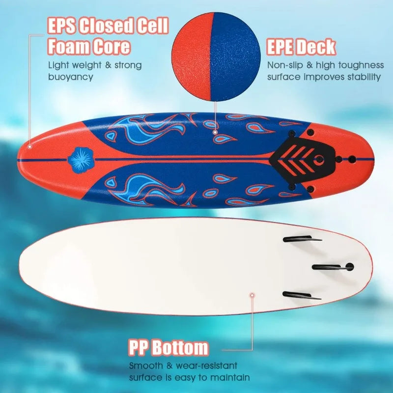 GYMAX 6FT Surfboard with Removable Fins & Safety Leash