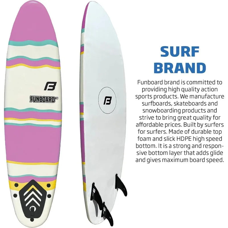 6' Foam FUNBOARD Surfboard - Includes (3) Fins & Leash
