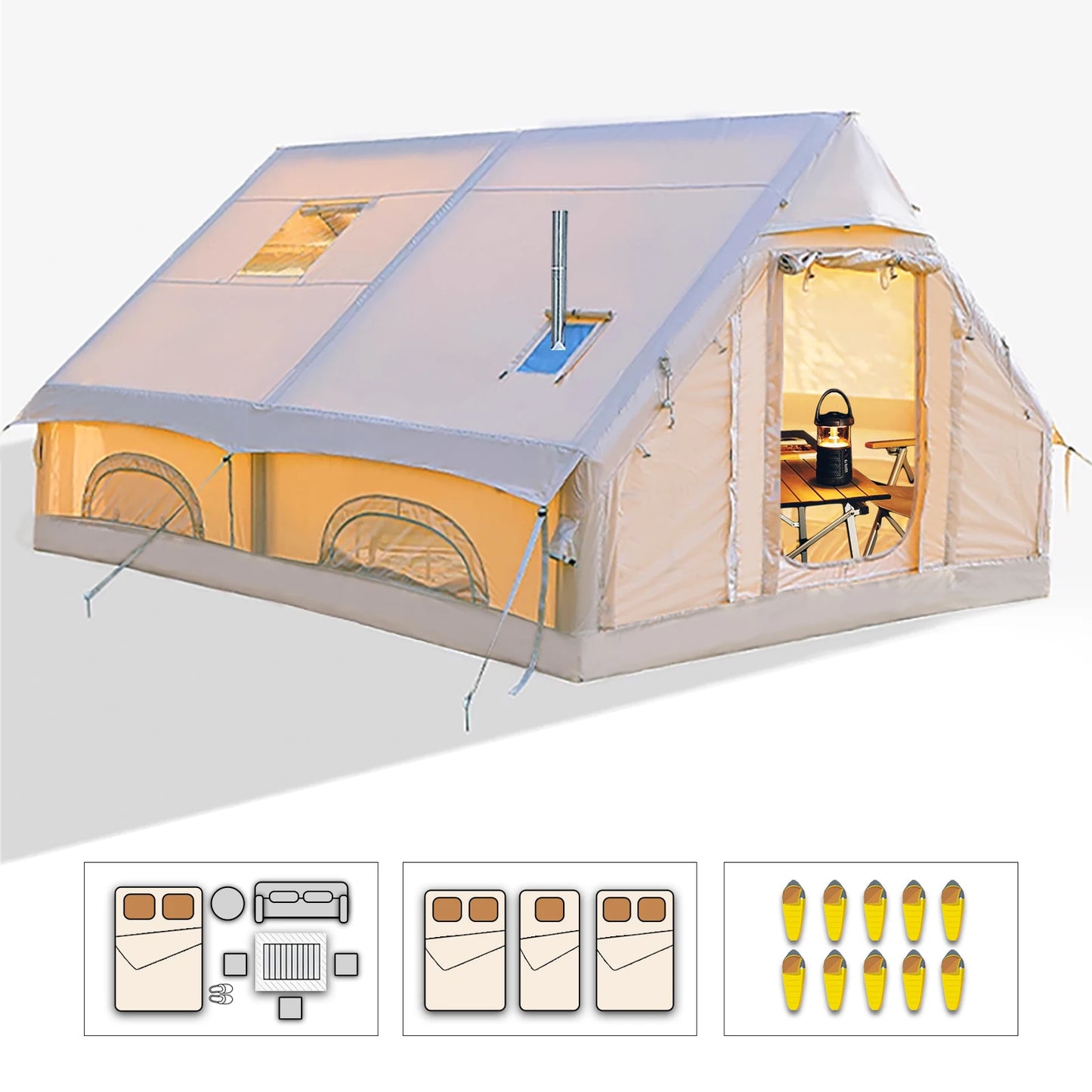 8+ Person Inflatable, Large Portable Tent for Camping with Hand Pump