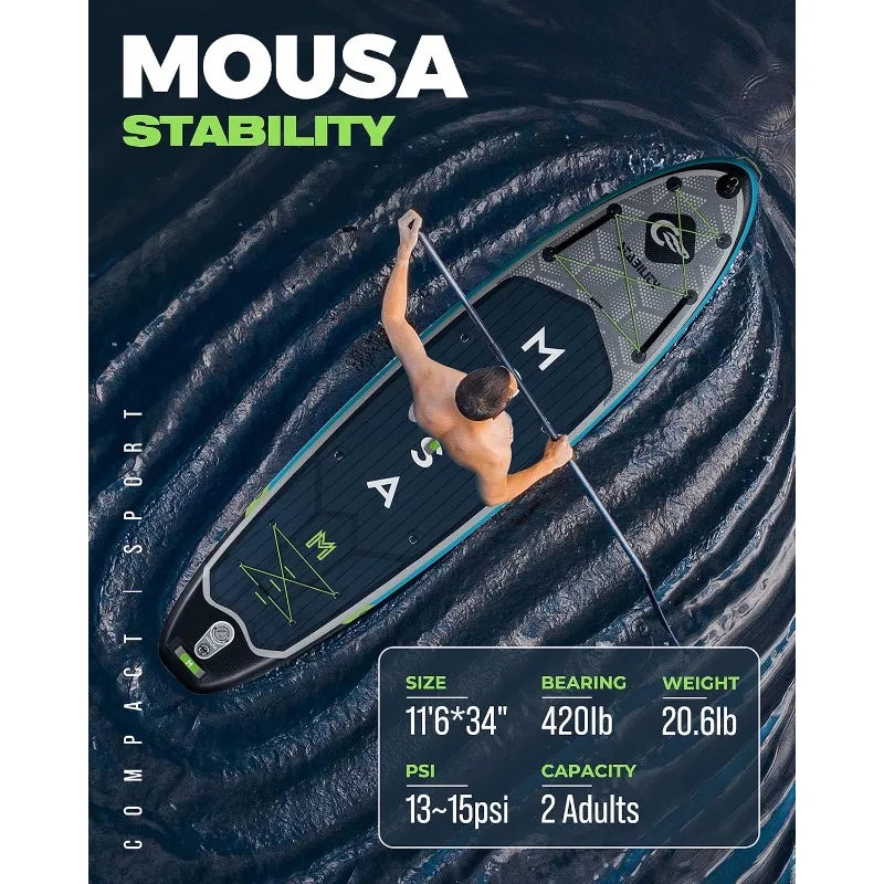 Extra Long & Wide Inflatable Paddle Board, Stable Stand-up for 3 People/Family w/Shoulder Strap &100L Backpack