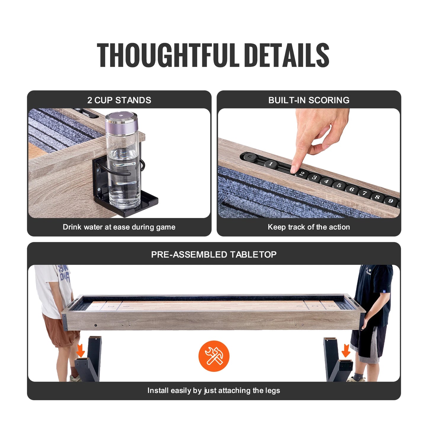 SucceBuy 9 ft LED Light 2-in-1 Shuffleboard and Bowling Combo Game Table