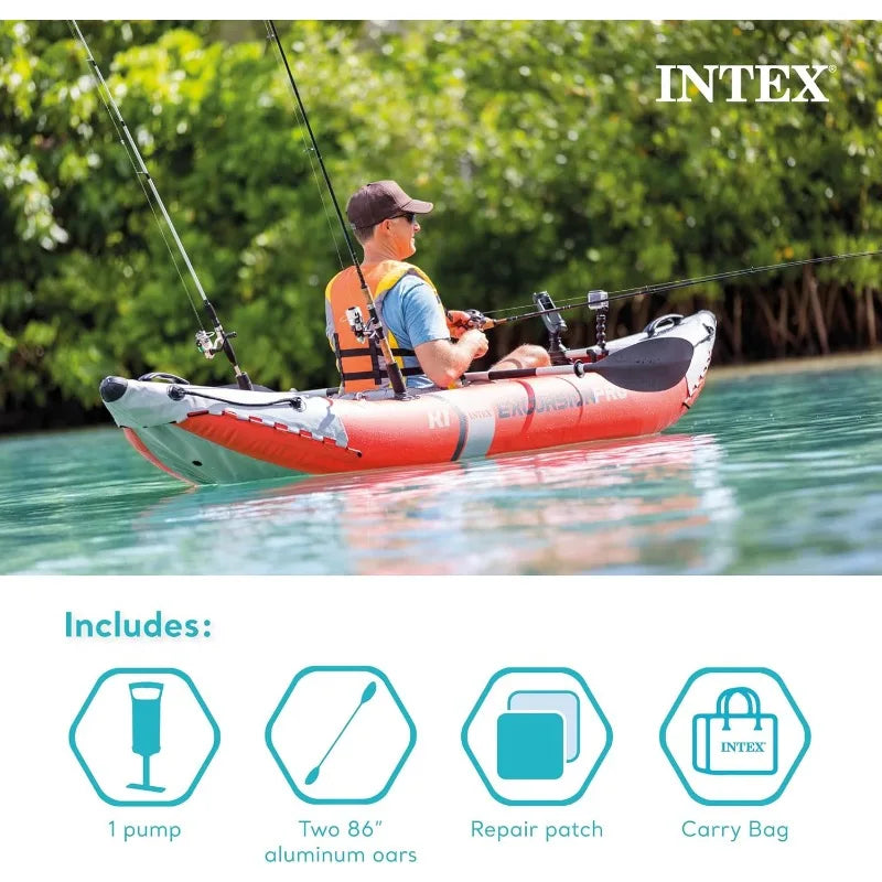 INTEX Excursion Pro K1 Inflatable Kayak Set: Includes Deluxe 86in Kayak Paddles and High-Output Pump