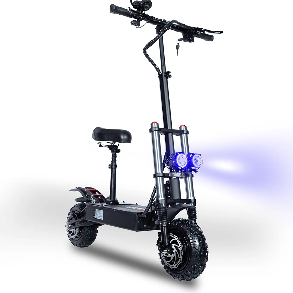 6000W 60V 50AH 11-inch Off-road Folding Electric Scooter with dual motors, removable seat & hydraulic shock absorption