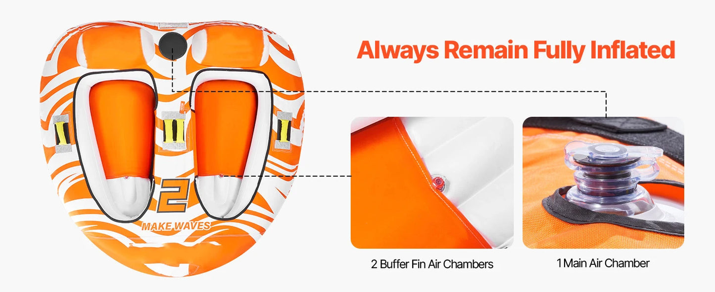 2 Person Inflatable Towable Boat Tube, Holds up to 340lbs with Tow rope