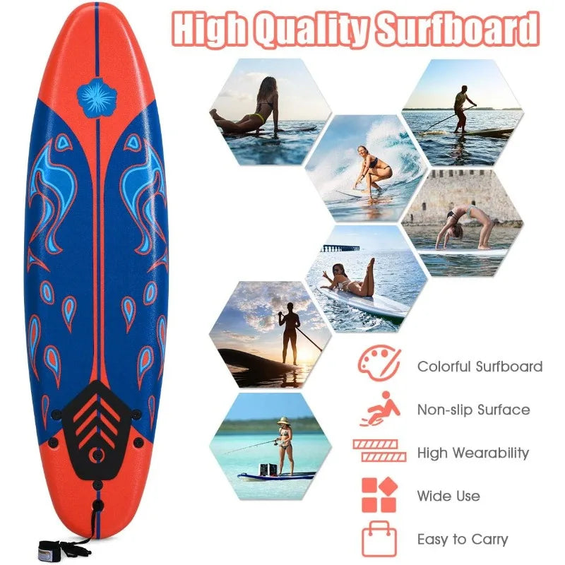 GYMAX 6FT Surfboard with Removable Fins & Safety Leash