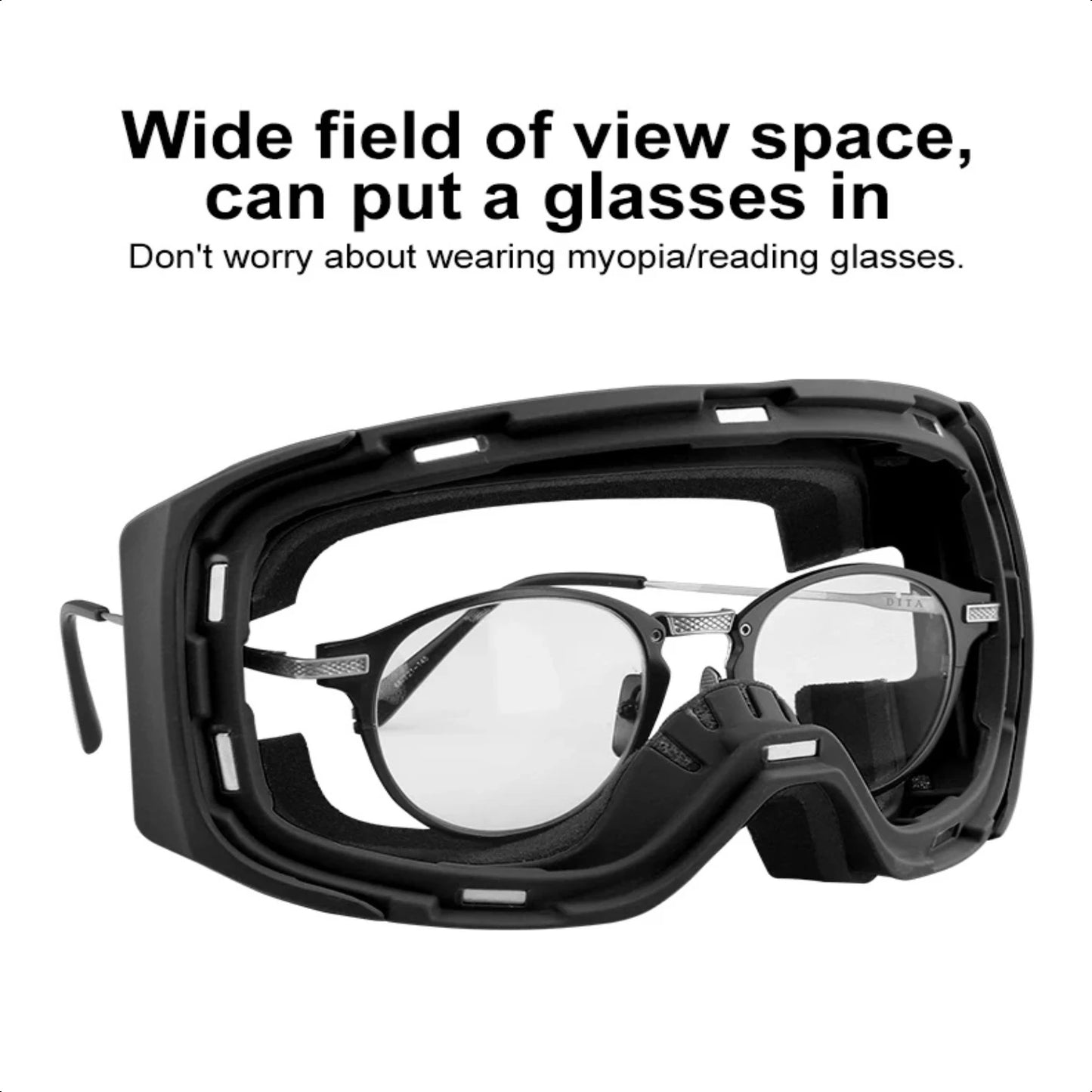 Double Layer Anti-Fog Winter Professional Ski/Snowboard Goggles with UV400 Protection & Interchangeable Lens